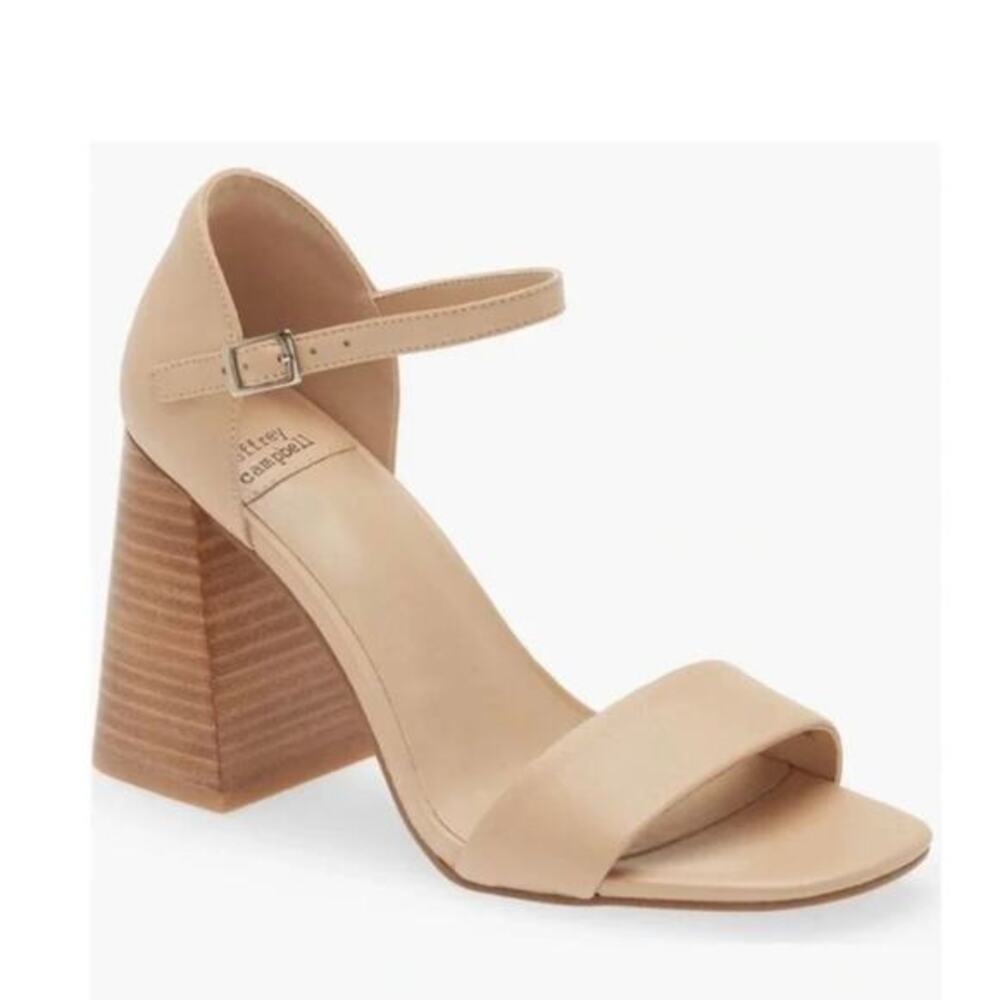 Jeffrey Campbell Women's Pop Star Wood Block Heel Sandal Nude Size 11‎